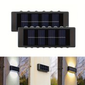 Resim 2-Pack Güneş Enerjili LED Duvar Aplikaları, 16 LED Dış Mekan Aydınlatması, Su Geçirmez, Yarı Gömme Montaj, Uzaktan Kumanda, Çıkarılabilir Plastik Gölgelik, Nikel Pil, Bahçe, Patio, Villa, Çit Dekorasyonu için 
