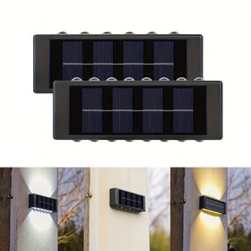 Resim 2-Pack Güneş Enerjili LED Duvar Aplikaları, 16 LED Dış Mekan Aydınlatması, Su Geçirmez, Yarı Gömme Montaj, Uzaktan Kumanda, Çıkarılabilir Plastik Gölgelik, Nikel Pil, Bahçe, Patio, Villa, Çit Dekorasyonu için 