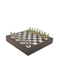 Resim Gifthome Orta Boy Metal İngiliz Satranç Takımı Parlak Ve Ceviz Desenli Sandıklı Mdf Tahtası 36x36x6 Cm. 