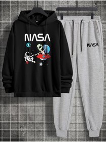 Resim deep & qaiser Nasa Ufo Baskılı Siyah Unisex Oversize Eşofman Takımı 