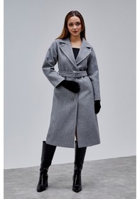 Resim Gri Premium Oversize Kemerli Kaşe Kaban Gri 