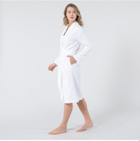 Resim Otel Bornozu Beyaz Şalyaka Çift Cep %100 Pamuk Bornoz 2 Adet 