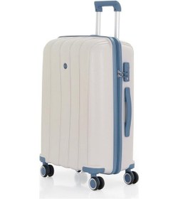 Resim Mçs Bavul Orta Ve Kabin 2li Set Kırılmaz Silikon Valiz V305 Kemik/skyblue Kemik 