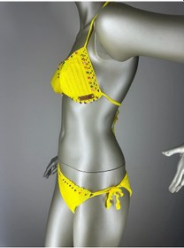 Resim İvita Renkli Boncuk Detaylı Çok Tarz El Yapımı Tığ Örgüsü Bikini Sarı 