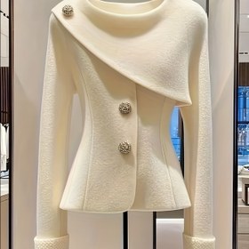 Resim Kadınlar için Şık ve Zarif Kışlık Mont - Beli Sıkılaştırıcı Tasarım, %100 Akrilik Hafif Dekoratif Düğmeli, Yuvarlak Yaka Düz Renk Sonbahar & Kış İçin Çok Yönlü Dış Giyim 