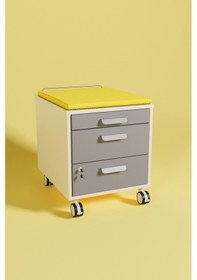 Resim Creo Mobili Çekmeceli Kilitli Tekerlekli Vega Keson, Oturulabilir Ofis Ve Ev Komodini, Ekru/sarı 