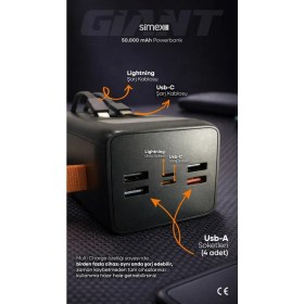 Resim Simex 50.000 mAh 22.5W PD Hızlı Şarj Kablolu Powerbank Dijital Göstergeli Fenerli Taşınabilir Kamp Cihazı 
