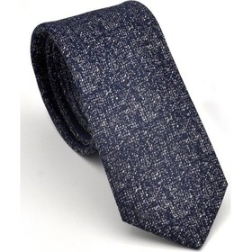 Resim Gaffy Füme Gri Kırcıl Desenli Lacivert Dokuma Kumaş Mendilli Slim Fit Kravat // Sdk230917 Gri - Lacivert 