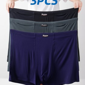 Resim 3'lü Erkek Yüksek Bel Boxer Külot, Büyük Beden, Modal & Spandex Karışımı, Elastik Bel Bandı, Koyu Mavi/Gri/Lacivert Renklerde, Makinede Yıkanabilir, 440 ila 419.57 KG'a Uygun, Büyük Beden İç Çamaşırı|Yüksek Bel Tasarımı|Dikişsiz Yapı, BÜYÜK BEDEN 