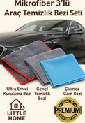 Resim Little Home Mikrofiber Mikrofiber 3’lü Temizlik Bezi Seti | Ultra Emici Araç Kurulama + Genel Temizlik + Çizmez Cam Bezi 