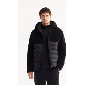 Resim AVVA Erkek Siyah Kapüşonlu Rüzgar Geçirmez -4°C Dayanıklı Şişme Peluş Comfort Fit Mont A52Y6158 