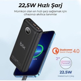 Resim Bix Pb201 Üç Portlu 20000mah 22.5w Hızlı Şarj 4.0 Pd Giriş/çıkışlı Led Göstergeli Powerbank Siyah Siyah 