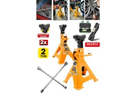 Resim Deko Turkey 2000KG Kapasiteli 4 Ayaklı Kriko Standı 2x Çift Kriko Sehpası Araç Kriko + 4'lü Bijon El Feneri 