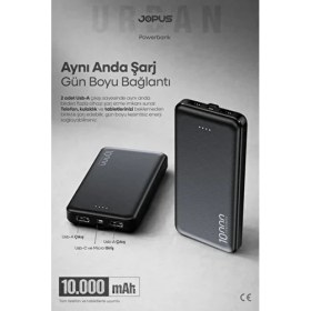 Resim Jopus 10000MAH Powerbank - LED Işık Göstergeli - Taşınabilir Şarj Cihazı - Siyah JP-P10 