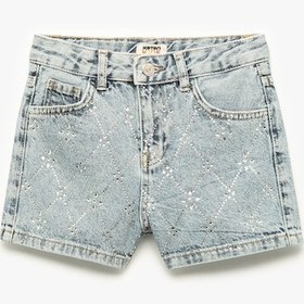 Resim Koton Pamuklu Slim Fit Taş Detaylı Denim Şort Lıght Indıgo 5skg40146ad Açık Mavi 