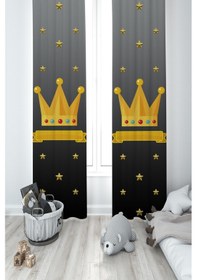 Resim Mekta Home Bebek Ve Çocuk Odası Kral Taç Desenli 2 Kanat Fon Perde 