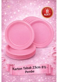 Resim Karton Tabak 23cm 8'li - Makaron Pembe 