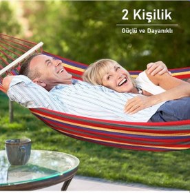 Resim Valkyrie 2 Kişilik Renkli Kanvas Hamak 260x150 Cm Taşıma Çantalı Ahşap Çubuklu Bahçe Kamp Hamağı Kırmızı 