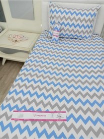 Resim Tek Kişilik Lastikli Çarşaf Takımı - Zikzak Mavi 