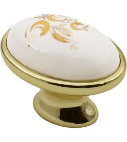 Resim Badem10 Saraylı Düğme Çekmece Dolap Kapak Kulpu Kulbu Gold Seramik Kulp 