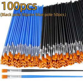 Resim 100 adet Düz Uçlu Naylon Kıllı Boya Fırçaları (50 adet Siyah Çubuk + 50 adet Mavi Çubuk), Yağlı Boya, Su Boyası, Yüz Sanatçısı, Profesyonel Set, El Sanatları, Kaya Sanatı, Tırnak Sanatı için İdeal Düz ve Yuvarlak Uçlu Akrilik Boya Fırçaları - Sanatçılar ve Tutkunlar için İdeal Mavi Çubuklar ve Siyah Çubuklar ile Sarı Kıllar 