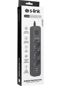 Resim S-link Spg03u 1.5 M 3'lü Anahtarlı Akım Korumalı Priz 