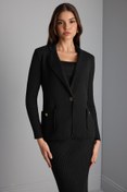 Resim Kolları Ribli Siyah Triko Blazer Ceket 