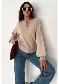 Resim Noa & Noa Kadın Düğmeli Triko Kazak Red Stitch Bej 