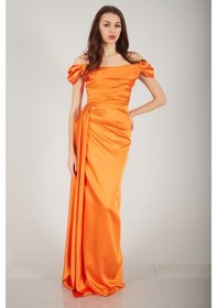 Resim Ardanewline Feminist Oranj Drape Detaylı Saten Kumaş Abiye Elbise 9704858.24 