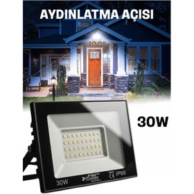 Resim ERM 220V 30W Beyaz Işık LED Projektör - Su Geçirmez Dış Mekan Aydınlatma, Slim Metal Kasa 