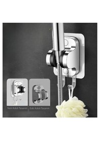 Resim Paslanmaz Kare Duş Başlığı, Yapışkanlı Mafsal Ve Duş Hortum Seti Krom 