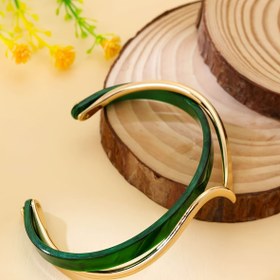 Resim Kadınlar için Şık Yeşil Reçine Kakmalı Alaşım Bilezik, Günlük Kullanıma Uygun, Zarif Tarz, Japonya ve Güney Kore Stili, Tatil Teması 