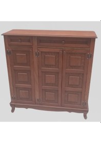 Resim Bengi Ayakkabılık Kareli Çok Amaç Model Parlak Ceviz 3 Kapaklı 