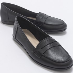 Resim luvishoes F02 Siyah Cilt Hakiki Deri Kadın Loafer Ayakkabı 