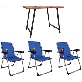 Resim Alin Metal 3''lü Lüks Bardaklı Kamp Sandalyesi Ve Masa Set Mavi Mavi 