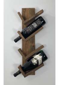 Resim Ahşap Şaraplık, Doğal Ahşap 4'lü Dekoratif Şaraplık, Koyu Meşe 