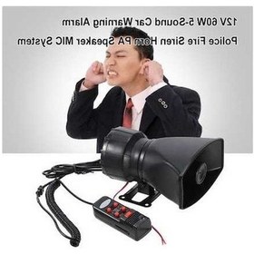 Resim Createtech 12v 60w 5 Ses Araba Alarmı Yangın Sireni Korna Hoparlör Míc Sistemi 