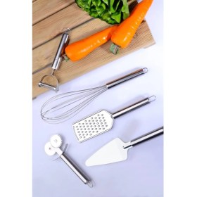 Resim Diyarı 5 Parça Çelik Paslanmaz Mutfak Servis ve Hazırlık Seti Çeyiz Seti Metal 