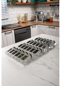 Resim 24'lü Şeffaf Pleksi Standlı Cam Baharatlık Seti Siyah Kapaklı Ve Etiketli Baharatlık Mh02syh24 Siyah - Şeffaf 