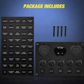 Resim 1pc Çok Fonksiyonlu Deniz Anahtarı Paneli 5 LED Aydınlatmalı Kaya Anahtarları, Çift USB Şarj Portu, Dijital Voltmetre, 12V Ön Bağlantı Güç Çıkışı, RV ve Tekne için Sert Kablo ile - ≤36V Çalışma Gerilimi, Batarya Olmadan 