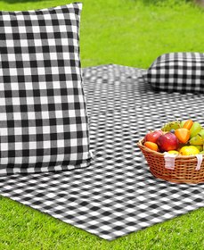Resim AfgTech Piknik Seti 170x170cm Piti Kareli Piknik Örtüsü, 40x40cm 2 Adet Minder Siyah 