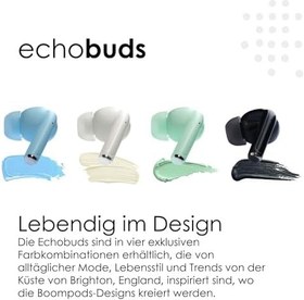 Resim Boompods Echobuds Gerçek Kablosuz Kulaklık - Dahili Mikrofonlu Bluetooth Kulak Tomurcukları, 19 Saat Çalma Süresi, Geri Dönüştürülmüş Plastikten Kulak İçi Kulaklıklar, Müzik ve Çağrılar için IPX4 Suya 