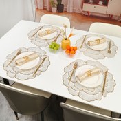 Resim 6 adet Zarif Gül Altın Isı Transferi Placemats Çiçek Tasarımı ile - Dayanıklı PVC, Yemek, Partiler ve Tatil Toplantıları için Yuvarlak Masa Matları - Ebeveynler, Ev veya Otel Dekoru için Mükemmel Hediye, Yemek için Masa Matları 