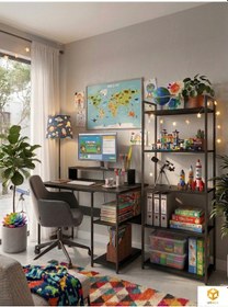 Resim Vien 2 Raflı Çalışma Masası 5 Raflı Kitaplık Monitör Yükseltici Set Kitaplıklı Ofis Masası Siyah Siyah - Siyah 