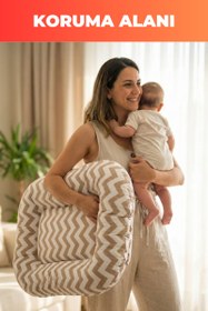 Resim Organik Pamuk Baby Nest – Kahve Zigzag Desenli – Yeni Doğan Yatak, Nefes Alabilen, Anti-Alerjik, Güvenli Uyku Alanı 