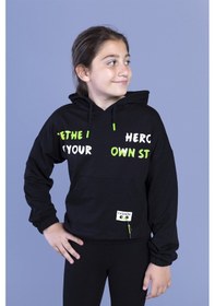 Resim Toontoy Kız Çocuk Kapüşolu Kanguru Cepli Baskılı Sweatshirt Yeşil 