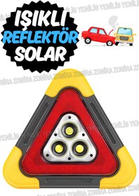 Resim Zogira Çok Fonksiyonlu Solar İkaz Lambası – Güçlü LED Aydınlatma ve Reflektörlü Uyarı Sistemi 