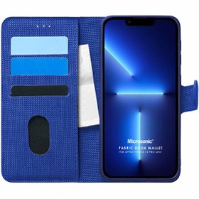 Resim Appple Iphone 13 Pro Max Kılıf Fabric Book Wallet Lacivert 