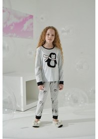 Resim Kız Çocuk Uzun Kol Gri Pijama Takımı C8t5n7o5 001 
