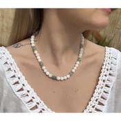 Resim Kutcha Accessories Beyaz Akik Doğaltaş Dizi Kolye 